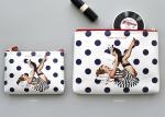 Cartoon Travel Toiletry Bag / PU Leather Ladies Clutch Bag Silk Printed