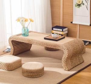 China The Cane Makes Up Tea Table Natural Straw Woven Floor Table Natural fiber Window Table factory
