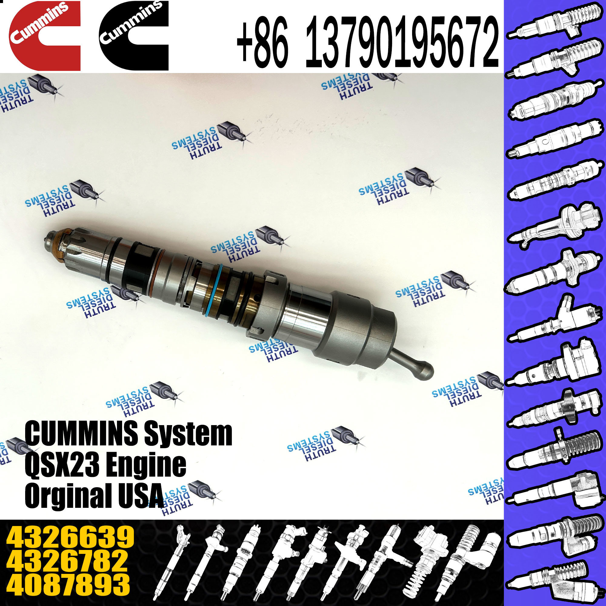 Mining machinery fiesel engine part QSK78 K78 fuel injector 4088430 4921360 4954801 4326639