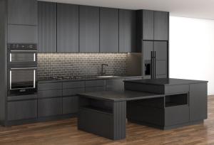 China Lacquer Paint Black Modern Design Kitchen Cabinet Quartz Stone 15mm factory