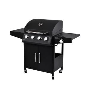 China Powder Coated Gas BBQ Grill with Cabinets Wheels 4 Burner 1 Side Burner Stainless Steel Gas Barbeque factory