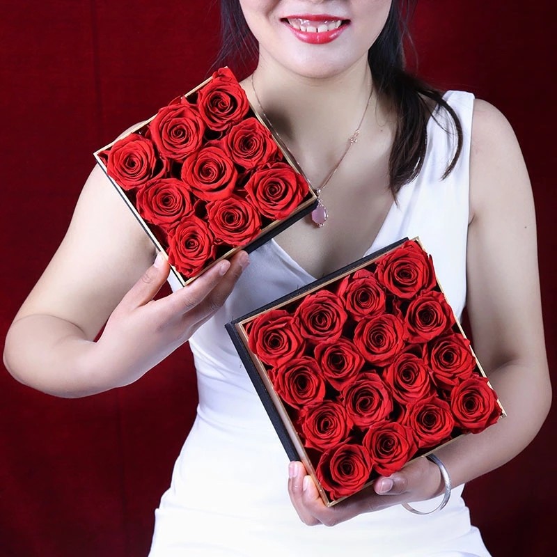 Long Lasting Preserved Roses Gift Eternal Rose In Square Flower Box That Last A Year