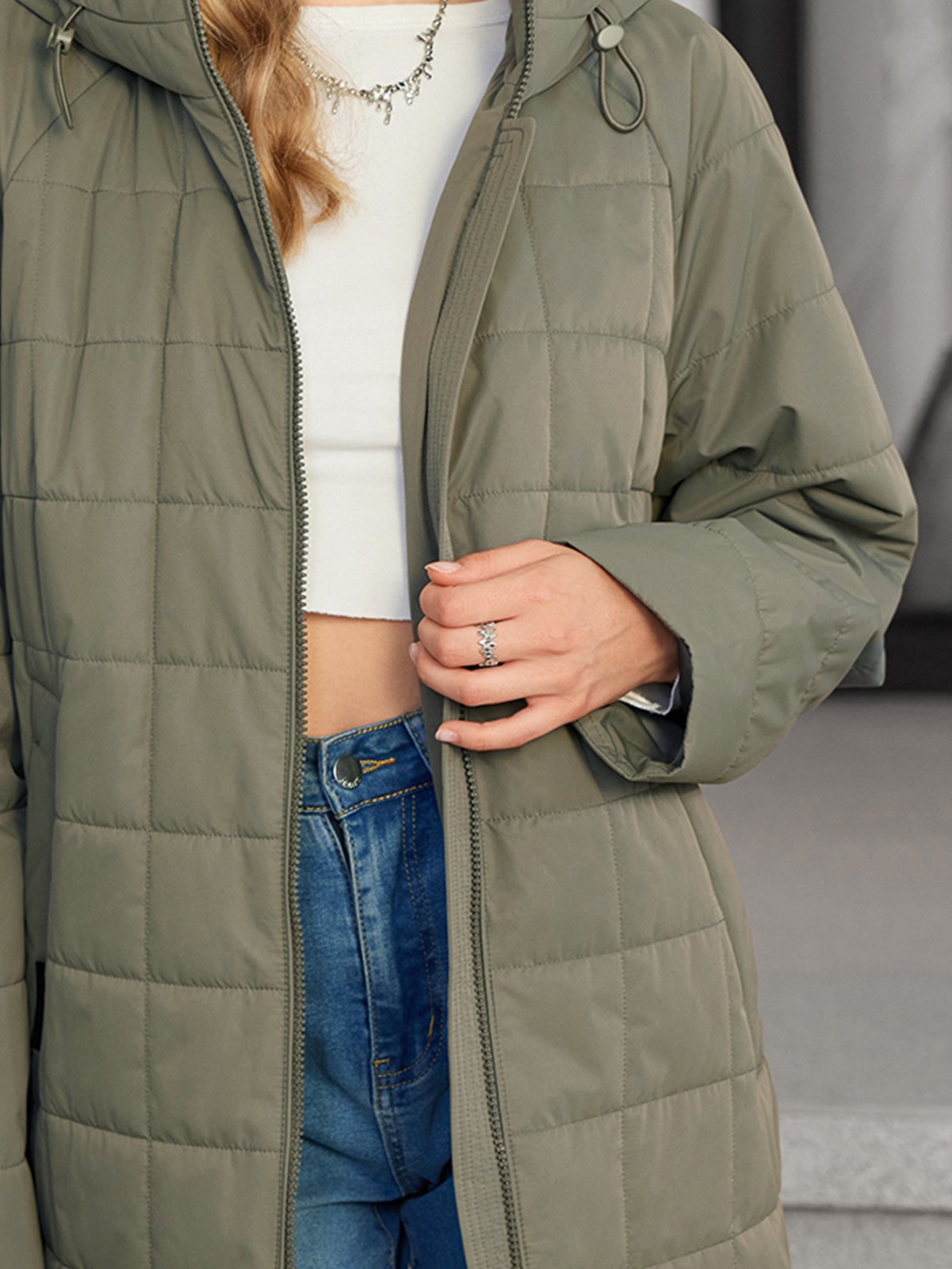 Spring/Autumn Padded Coat For Fatty Girls Simple And Elegant Basic Style No Cumbersome Design Hood