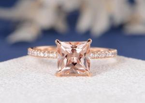 China Morganite Real Diamond Jewellery Ring Princess Cut 6×6mm Size factory