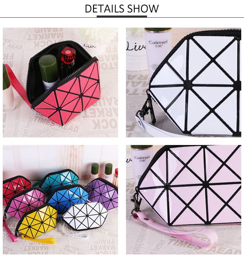 Break Resistant Geometric Diamond Lattice PU Clutch Makeup Bag