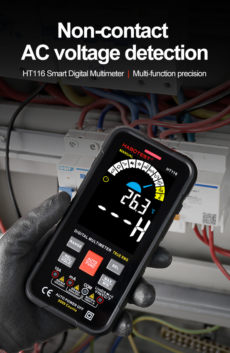 HT116 Digital Multimeter 9999 Counts Auto Range 1000V 10A Tester Meter Ohm Hz Capacitance True RMS Smart Multitester
