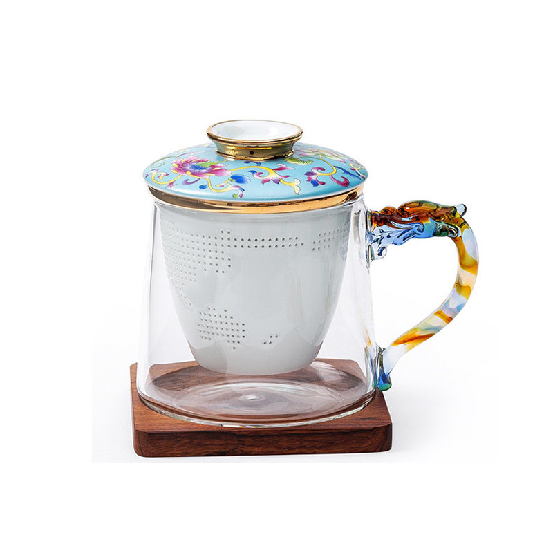 Cadmium Free 450ml Clear Ceramic Filter Glass Tea Cup
