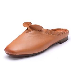 China S478 Summer New Leather Women'S Shoes Lotus Leaf Lace Lazy Flat With Apricot Light Mouth Solid Color Single Shoes factory