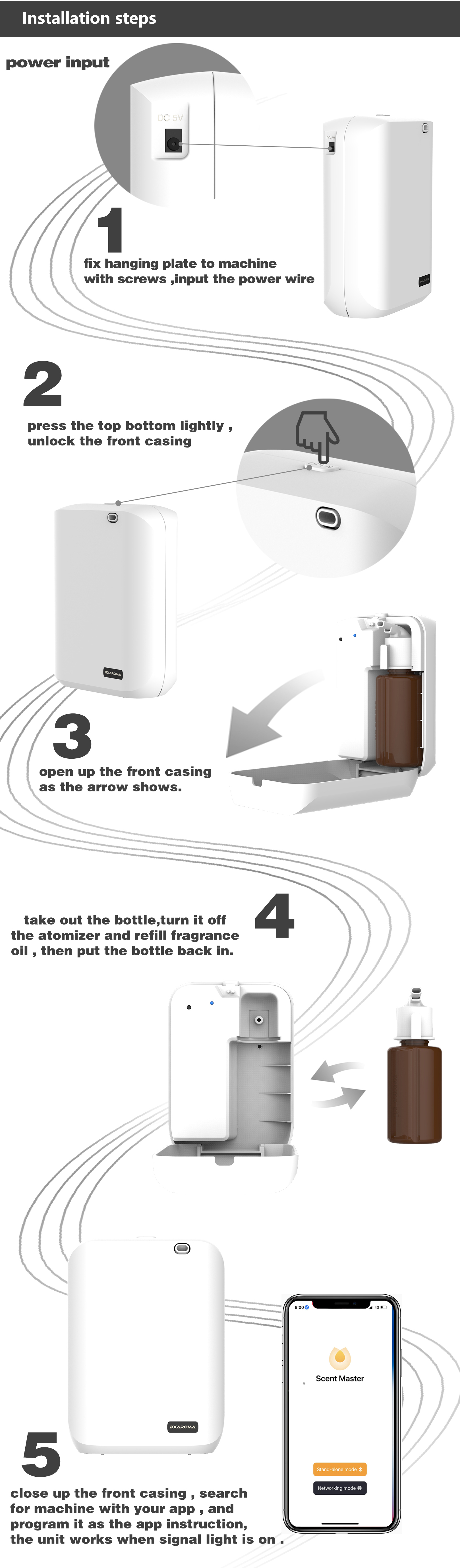 12V Wall Mounted Scent Diffuser Bluetooth Scent Diffuser Oil CE