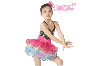 China Multicolor Girls Ballet Costume Camisole Sequin Top With Rainbow Tulle Skirt factory