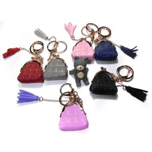 China ODM 40g Custom Logo Portable Black Tassel Keychain With Coin Bag factory