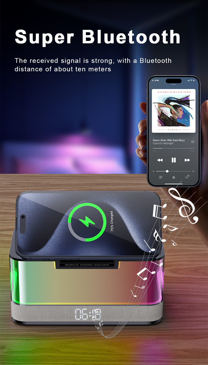 Colorful Lights Wireless Charger for iPhone iWatch and AirPods with Bluetooth Speaker