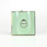 250gsm Paper Gift Bags With Handles Hot Stamping Retail Green Bags With Gold Rim