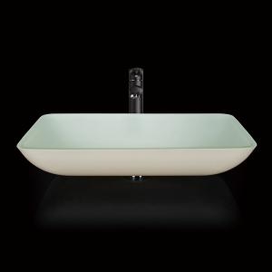 China Lacquered Bathroom Wash Basins 18 Inch Tempered Glass Sink White Rectangular factory