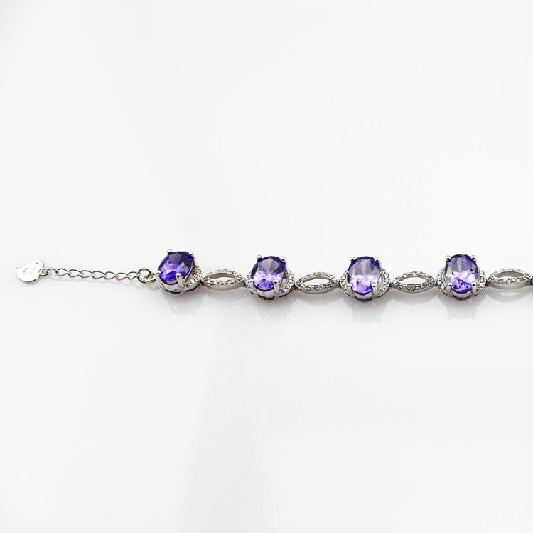Women Jewelry 925 Silver Created 7x9mm Oval Amethyst Cubic Zircon Tennis Bracelet(B05PURPLE)