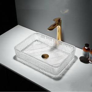 China Rectangular Glass Wash Basin Table Top 12 Inch Crystal Clear factory