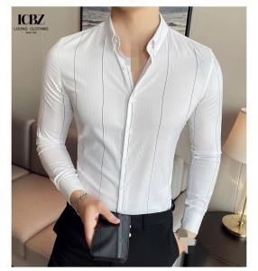 China Nonwoven Office Full Sleeve Slim Fit Classic Men Shirt with Casual Style 100% Cotton factory