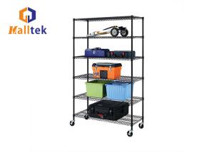 China Detachable 5 Tier Powder Coated Metal Wire Storage Shelf With Wheel factory