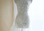 Silver Sequin Corded Lace Fabric , Embroidered Floral Wedding Tulle Fabric