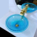 Artistic Blue Vessel Bathroom Sinks Ocean Crystal Round Shape Vanity Sink