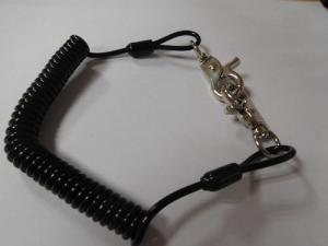 China Safety anti-drop solid black PU coil lanyard retractor holder w/swivel heavy duty hooks factory