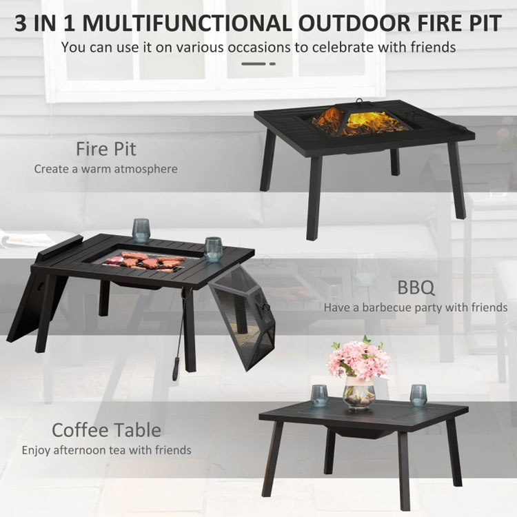 Relax in Style Square Ceramic Wood Burning Fire Pit Table for Backyard Patio Garden Camping