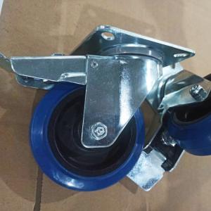 China 4 Inch Blue Wheel Swivel Elastic Rubber Casters With Brake Top Plate Soft Industrial Rubber Wheels factory
