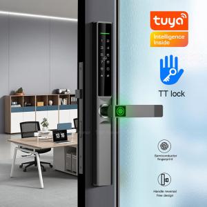 China Aluminium Alloy Smart Sliding Door Lock Digital Code Fingerprint Card Tuya App factory