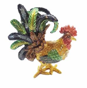 China Pretty Cock metal jewelry box Rooster enamel treasure trinket box factory