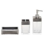 Vintage Look 3pcs Bath Accessories Set Clear Glass And Brushed Metal
