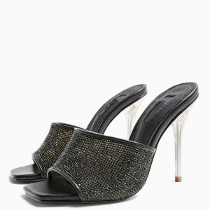 China metallic flecked High Heels Pumps Stilettos Black Lace Square Toe Dress Shoes factory