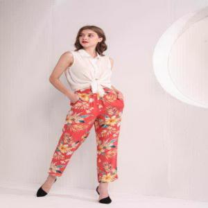 China Flowered Casual Summer Trousers 100% Rayon Womens Printed Trousers factory
