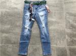 Light Wash Knee Rip Ladies Denim Jeans / Skinny Stretch Denim Jeans With Scarf