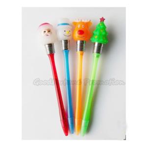 China Hot Sale Promotional printed logo led light christmas tree deer snowman ballpoint pen gift factory