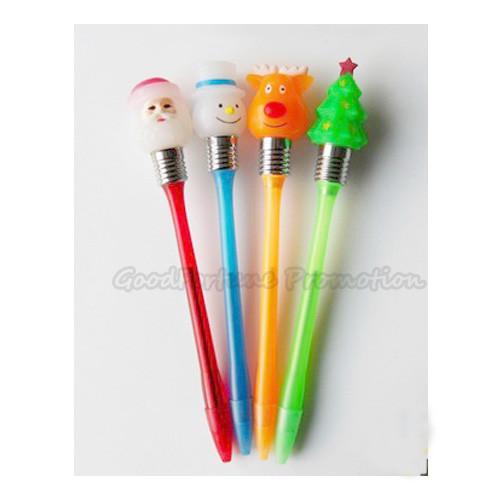 Promotional printed logo led light christmas tree deer snowman ballpoint pen