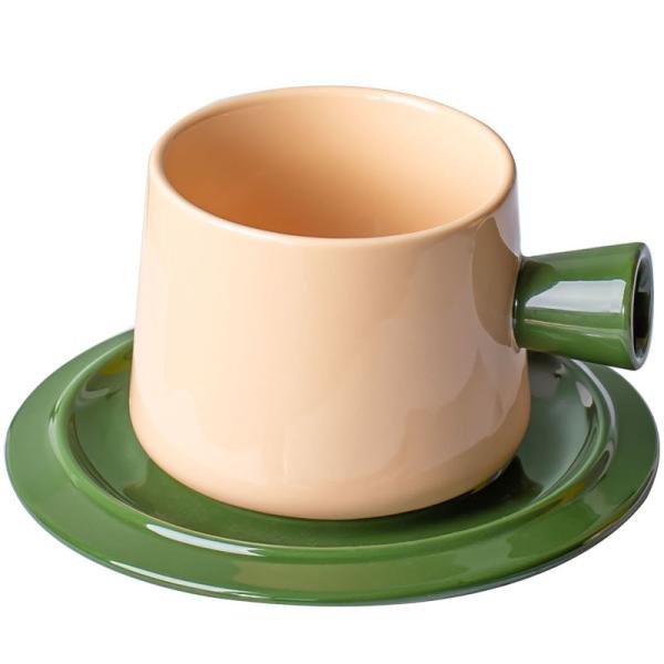 Solid Color 300ml light orange Cup And Saucer Set In Nordic Style For Business