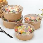 500ml To 1300ml Cardboard Takeaway Boxes Kraft Paper Salad Bowls With Anti Fog