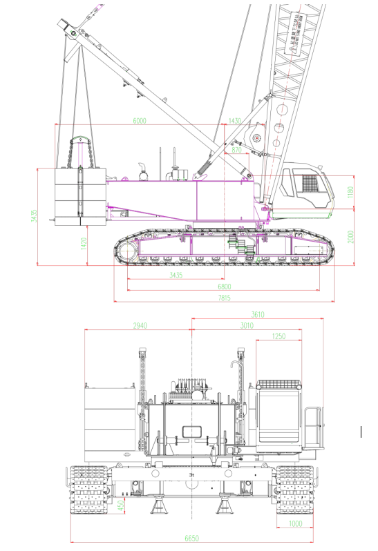 150T Crawler Crane XCMG 298 KW Engine Power 790.8t.M Lattice Friction Crane