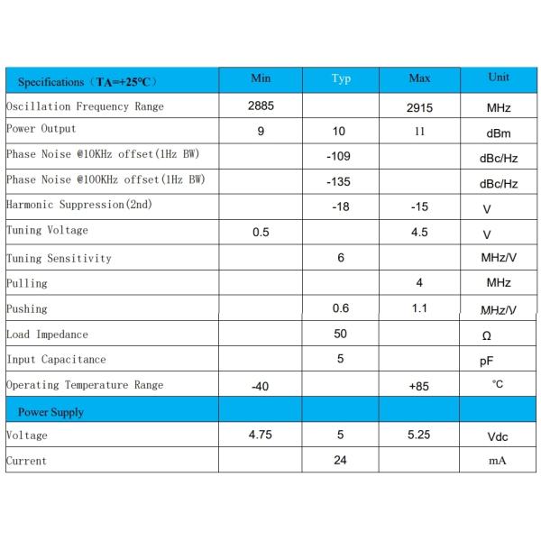 INNOTION YSGM28902920B 10dBm IC Chip Coaxial Resonator Oscillator Electronic Parts with Voltage 5V Output power 9-11dBm
