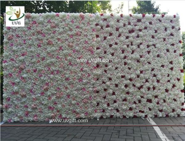 UVG 8ft high pink realistic fake roses wedding flower wall backdrops for