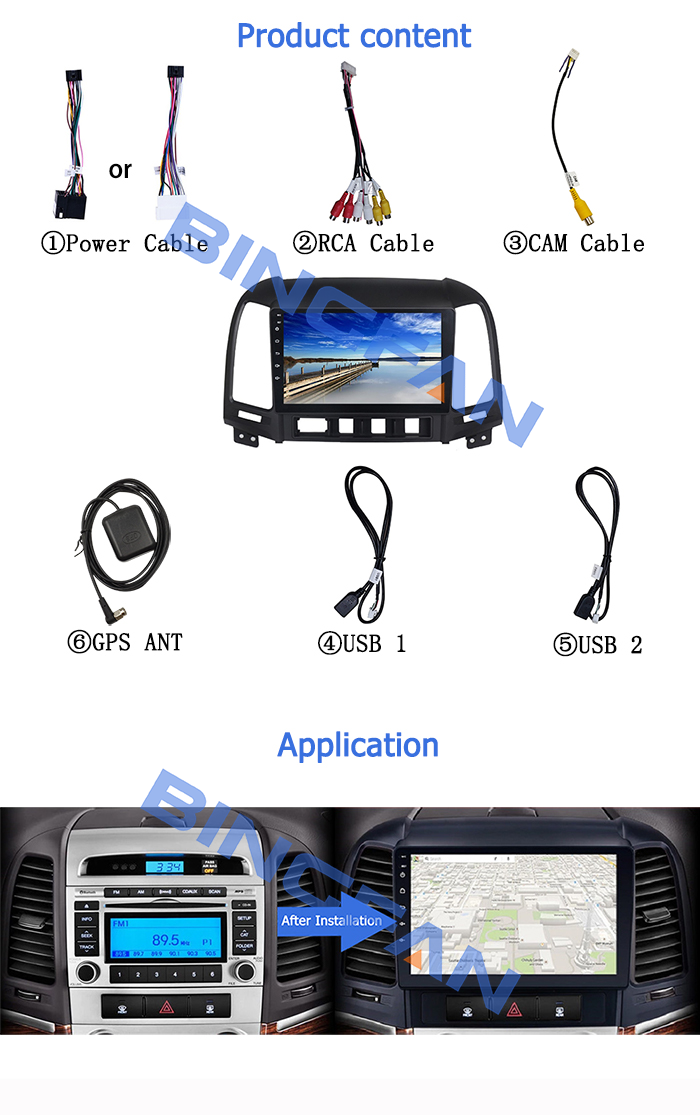 9'' Android Touch Screen Car Radio Video Multimedia Player For Hyundai Santa Fe 2005-2012 GPS Navigation Head Units