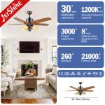 Support Dimmer 52 Inch Ceiling Fan with 5 Wooden Blades and Pull Chain 110-240V