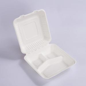 China Oem Biodegradable Sugarcane Bagasse Clamshell Box 9in 3 Compartment Meal Prep Containers factory