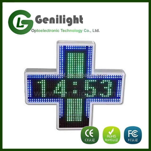 Graphics Display Function RGB Green LED PHARMACY CROSS for Customer Attraction