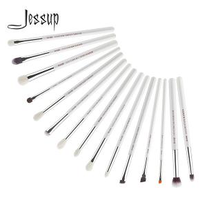 China Jessup 15pcs Pearl White/Silver Aluminium Ferrule Eyeshadow Eyebrow Shader Makeup Brush Set T237 factory