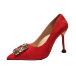 9333-022 Korean Fashion Suede Pointed Rhinestone High Heels Sexy And Thin Net