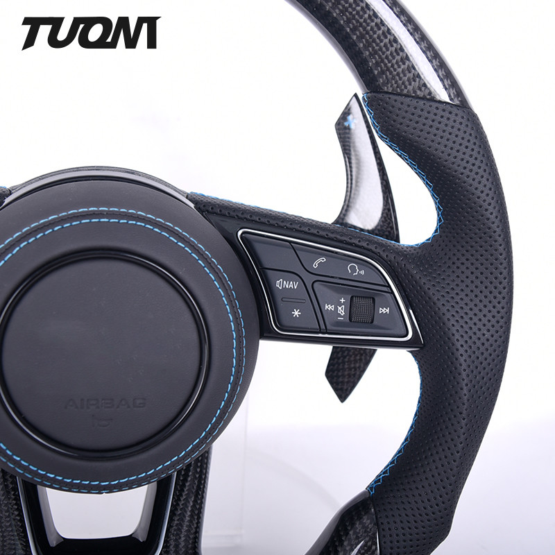 Black Perforated Leather Carbon Fiber Steering Wheel Audi RS3 S3 A3 A4 RS4