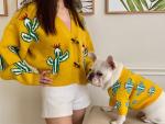 Cactus Print Matching Pet And Owner Sweaters Long Sleeve Knitted Cardigan