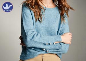 China Social Audit Sweater Supplier Womens Knit Pullover Sweater Cuff Slit Pearl Decoration factory