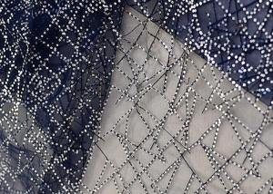 China Embroidery Royal Blue Sequin Lace Fabric For Wedding Dress Evening Gown on sale
